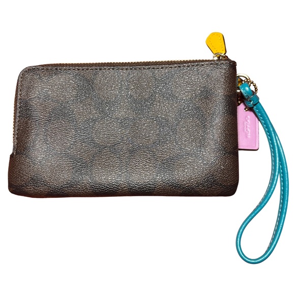 Coach | Brown Tan Monogram Colorful Tag Wallet Essential Wristlet Coin Purse - Picture 3 of 5